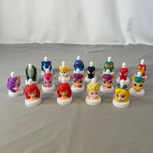 Good2Grow Juice Bottle Toppers Lot of 17 Disney Marvel Sonic My Little Pony TMNT